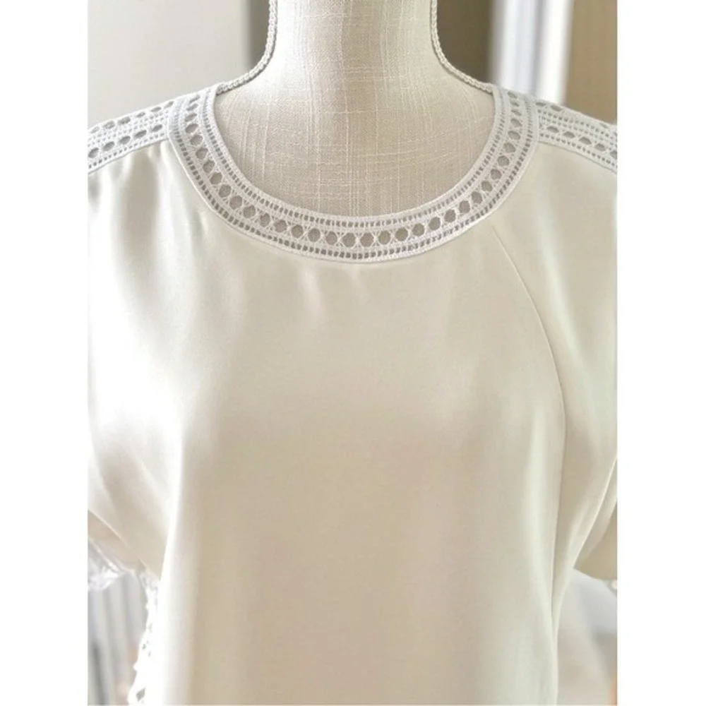Tory Burch Marissa Ivory Cream Crochet Lace Trim Shift Dress Sz 14‎